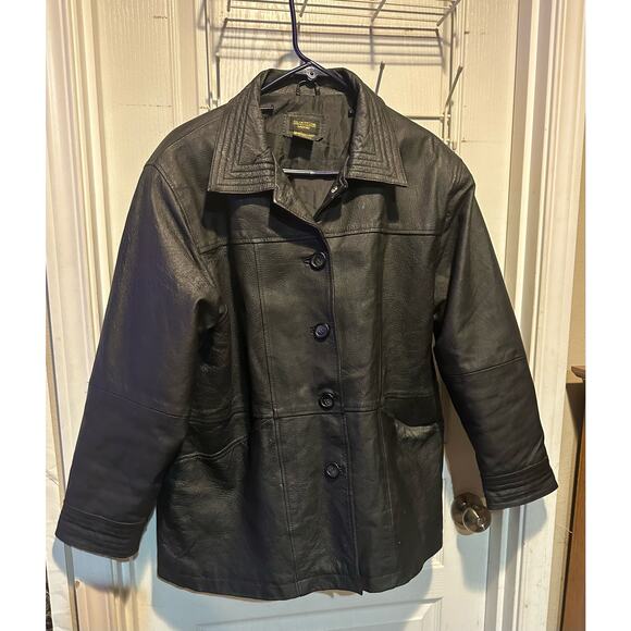 VTG Salon Studio Haband Leather Jacket Button Up size L Woman's - Picture 1 of 5
